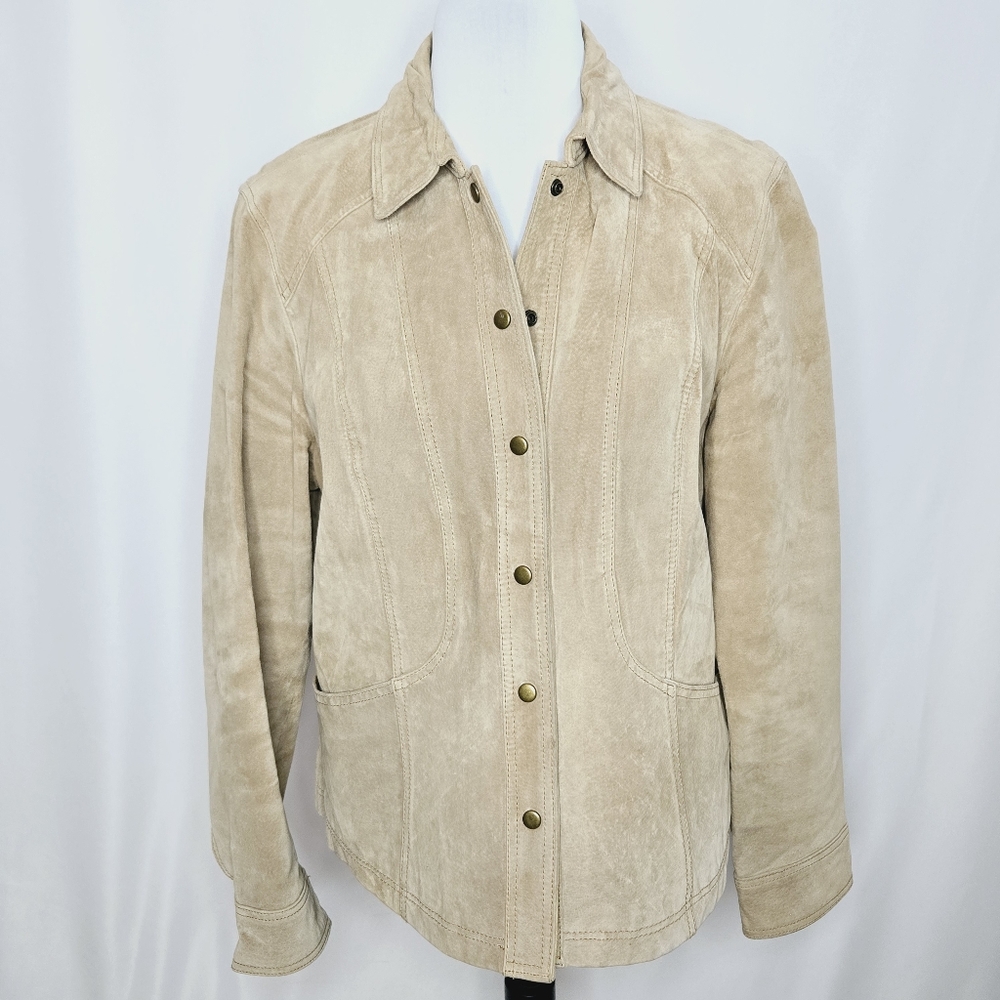 Coldwater Creek Tan Genuine Suede Leather Fashion Jacket Shacket Size Large